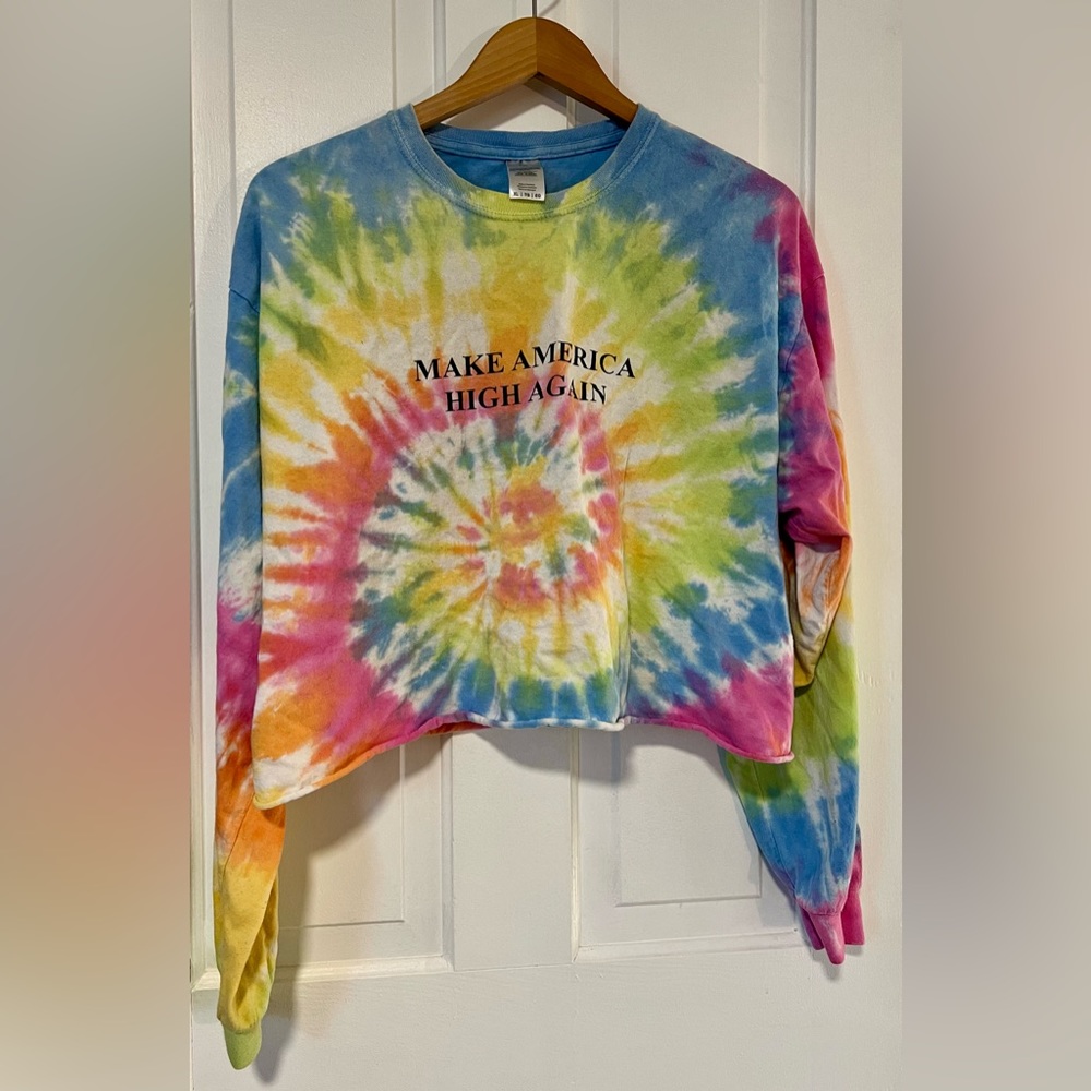Tie Dye Cropped “Make America High Again” Long Sleeve Tee